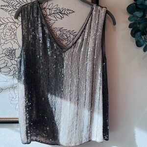 Vintage Oleg Cassini Beaded Sequin Silk Tank Two-Tone Evening Y2K Minimal Luxe